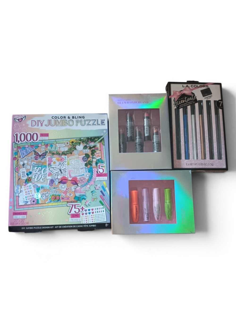 New L.A. Colors Makeup Gift Sets and A Puzzle in Pink, Silver, Green, Orange